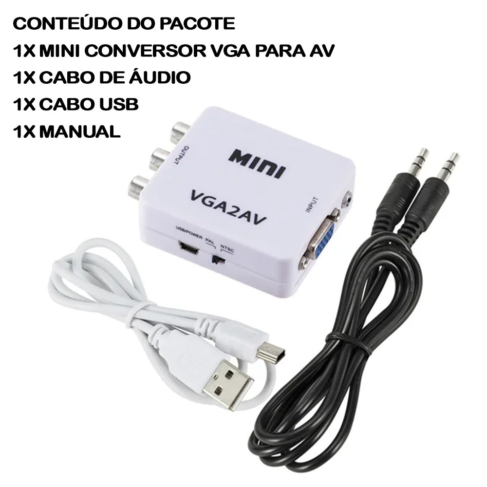 Mini Conversor Áudio Vga Para Av Rca Adaptador Video 1080p